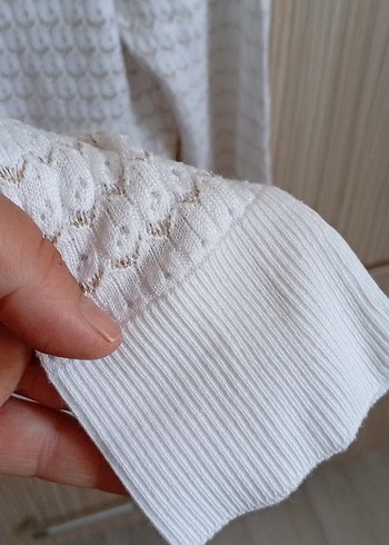 Beyaz Örgü Kadın Hırka Uzun Kollu M beden - Görsel 2