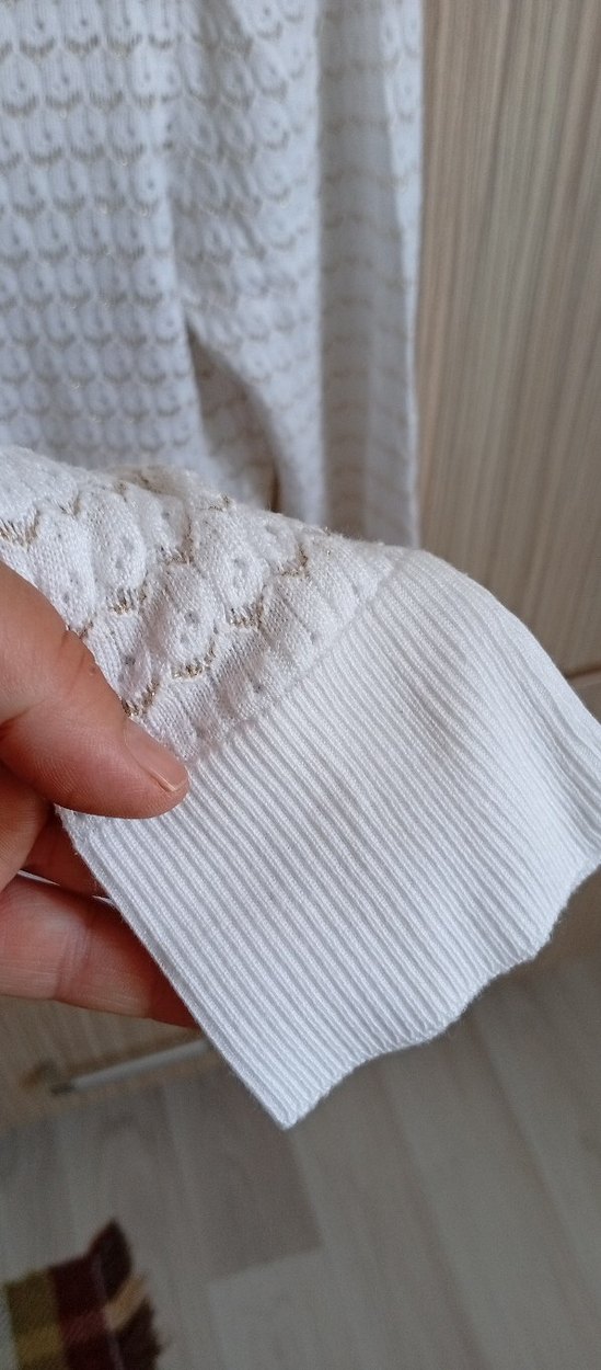 Beyaz Örgü Kadın Hırka Uzun Kollu M beden - Görsel 2