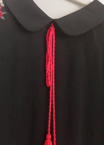 Püsküllü, Nakış Detaylı Uzun Siyah Tunik - Görsel 6