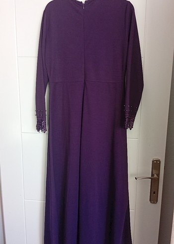 Mor Düğmeli Uzun Kollu abiye tarzı Elbise - Görsel 2