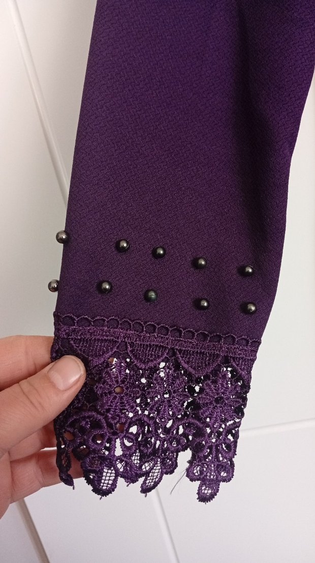 Mor Düğmeli Uzun Kollu abiye tarzı Elbise - Görsel 5