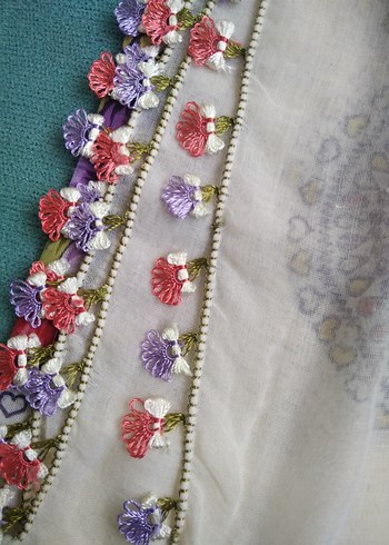 krem renk çiçekli yazma iğne oyası - Görsel 5