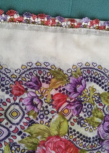 krem renk çiçekli yazma iğne oyası - Görsel 4