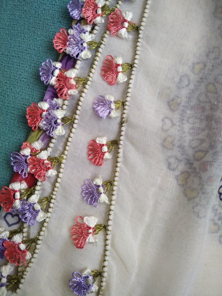 krem renk çiçekli yazma iğne oyası - Görsel 5