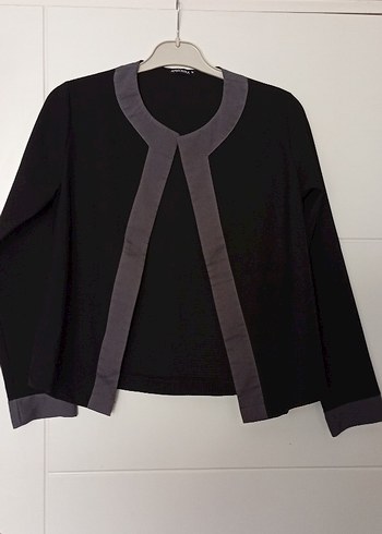 Gri Detaylı Siyah Kadın Midi Ceket - Görsel 5