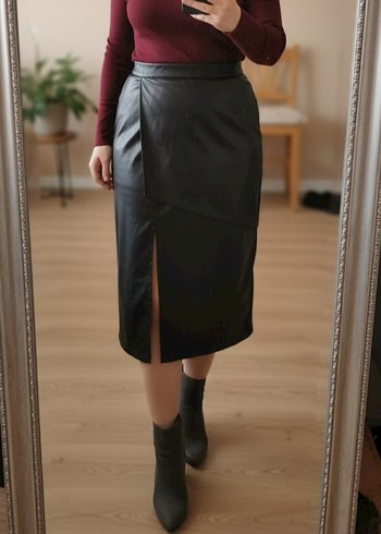 Siyah Deri  Uzun Etek - Görsel 6