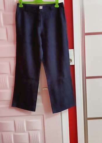 Kadın Kemerli Koyu Mavi Denim Midi Pantolon