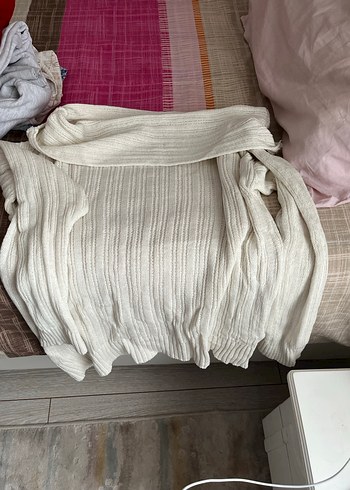 Beyaz Bohem Örgü Kadın Kazak - Görsel 3