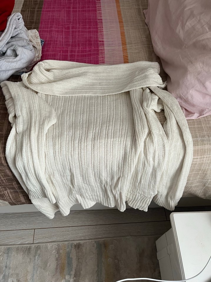 Beyaz Bohem Örgü Kadın Kazak - Görsel 2