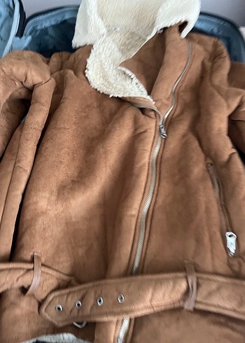 Kahverengi Süet Kadın mont - Görsel 4