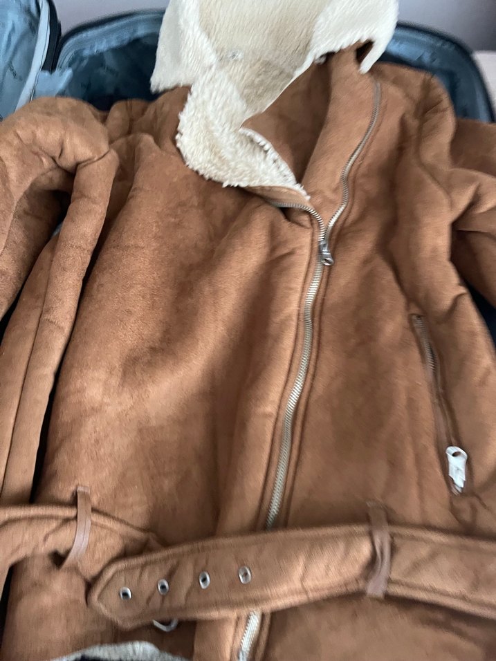 Kahverengi Süet Kadın mont - Görsel 4