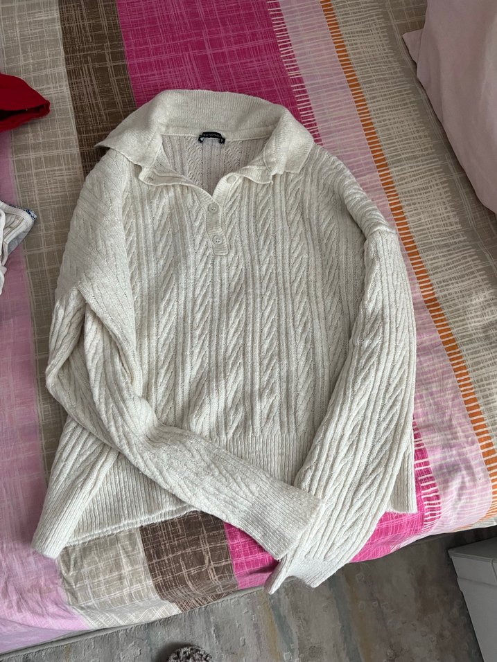 Kadın Beyaz Triko Örgü Kazak - Görsel 3
