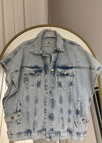 Kadın Gri Batik Desenli Kolsuz Denim Ceket - Görsel 7