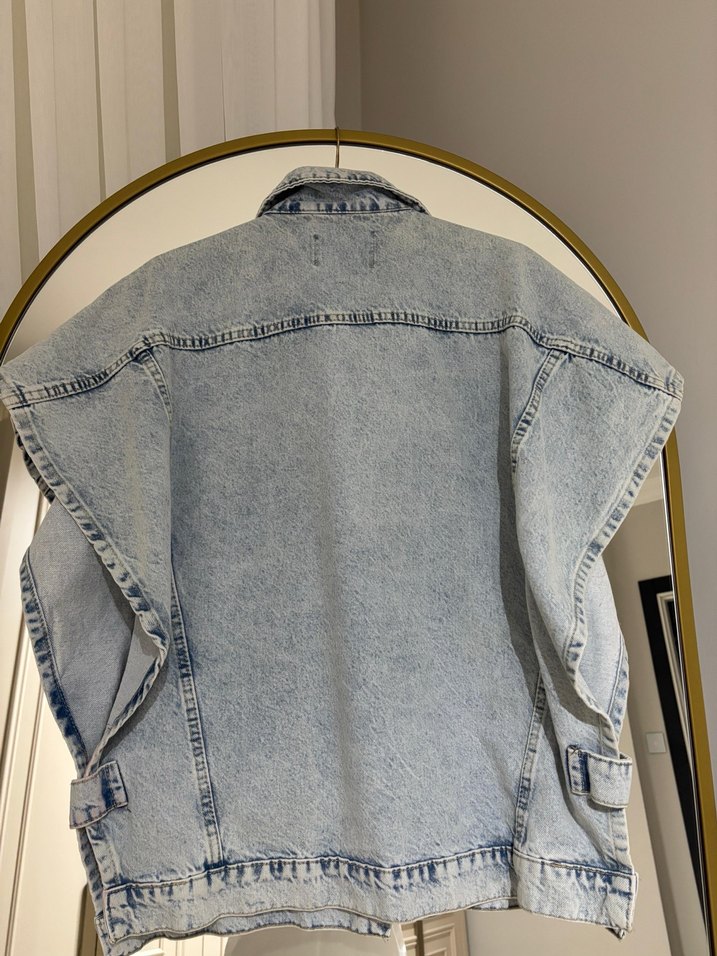Kadın Gri Batik Desenli Kolsuz Denim Ceket - Görsel 4