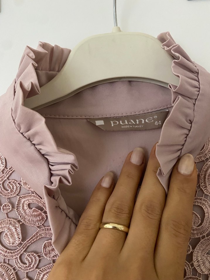 Pembe Siyah Dantel Detaylı Uzun Kollu Elbise - Görsel 3