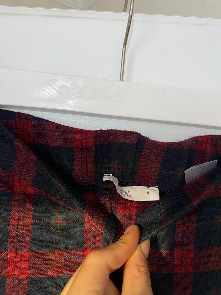 Bordo Kareli Yırtmaçlı Midi Kumaş Pantolon - Görsel 2