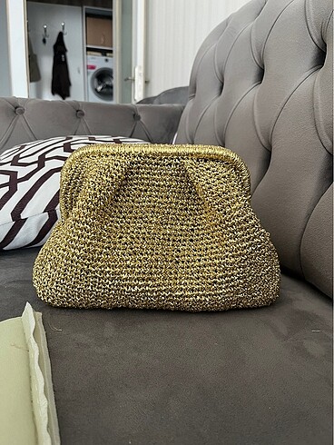  Beden altın Renk simli clutch çanta