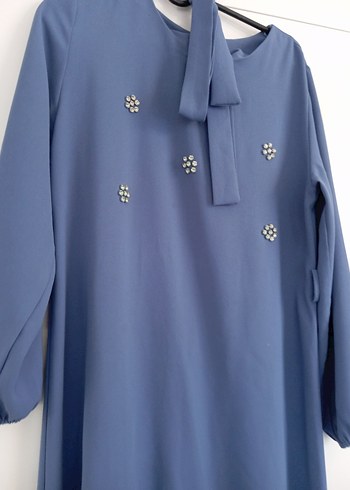 Zara Mavi Düğmeli Uzun Kadın Elbisesi