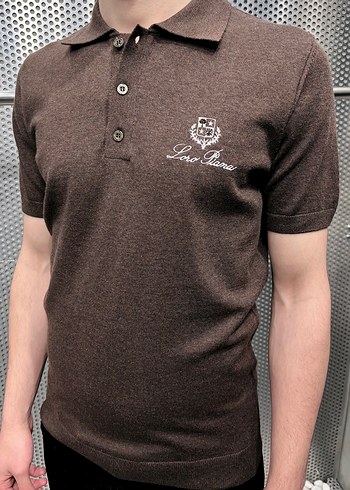 Loro Piana Düğmeli Kahverengi Erkek Polo Yaka Tişört