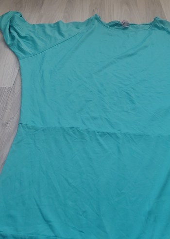 Turkuaz Keten Hamile Tişörtü, Kısa Kollu, Salaş - Görsel 2