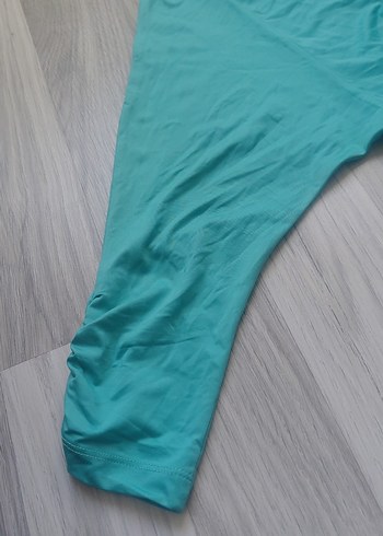 Turkuaz Keten Hamile Tişörtü, Kısa Kollu, Salaş - Görsel 3