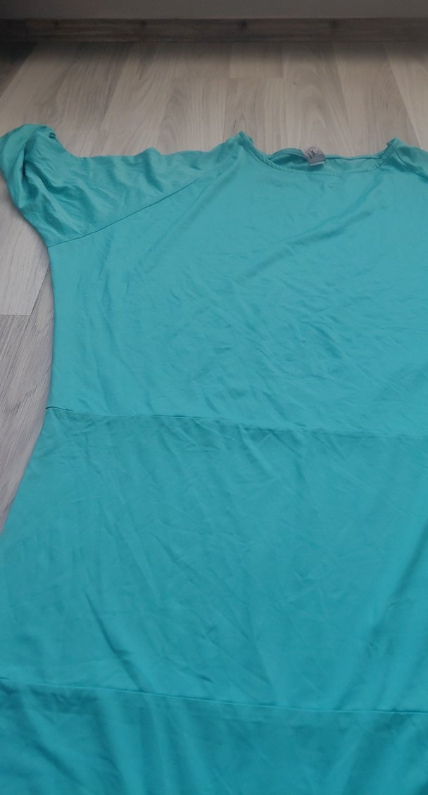 Turkuaz Keten Hamile Tişörtü, Kısa Kollu, Salaş - Görsel 2