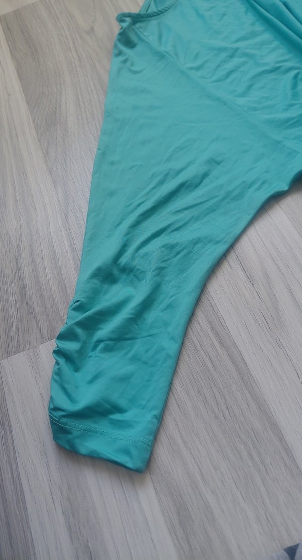 Turkuaz Keten Hamile Tişörtü, Kısa Kollu, Salaş - Görsel 3