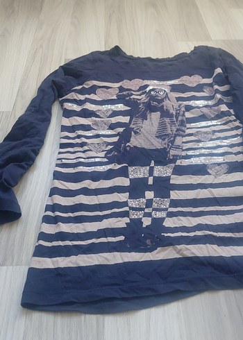 Kız Çocuk Lacivert Uzun Kollu Baskılı Tişört - Görsel 2