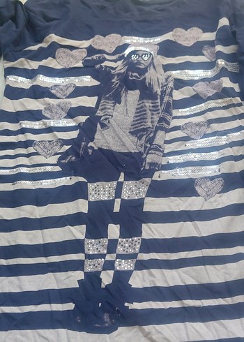 Kız Çocuk Lacivert Uzun Kollu Baskılı Tişört - Görsel 3