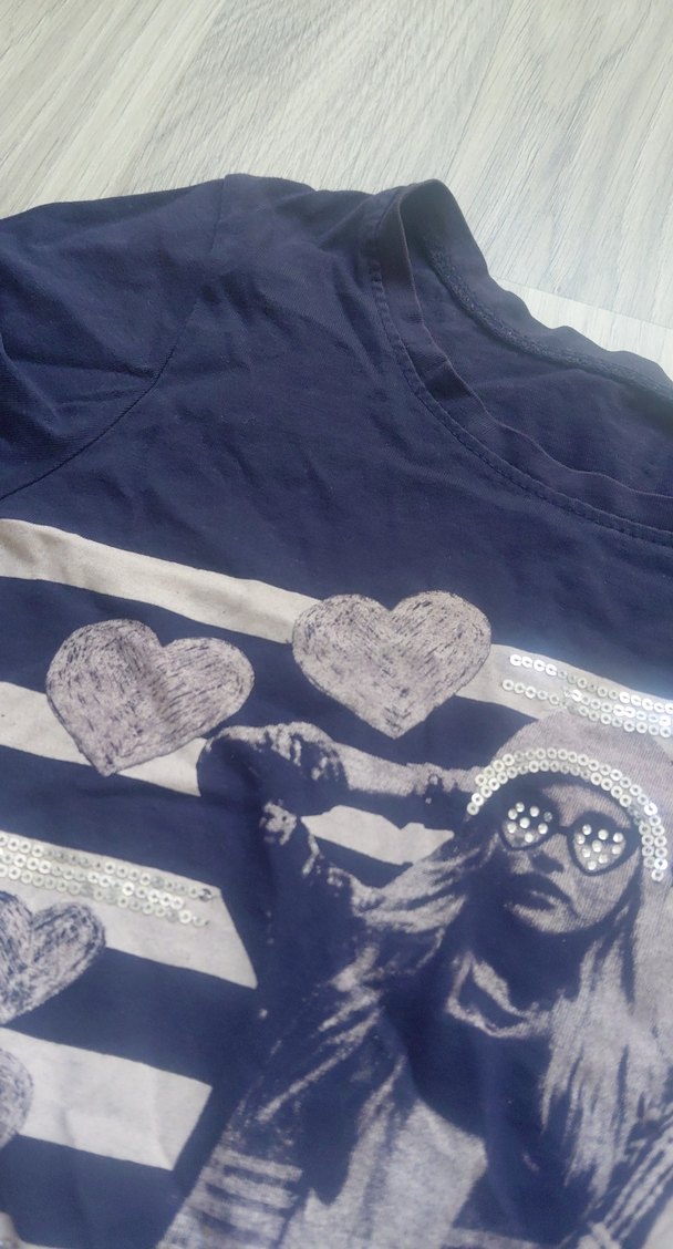 Kız Çocuk Lacivert Uzun Kollu Baskılı Tişört - Görsel 4