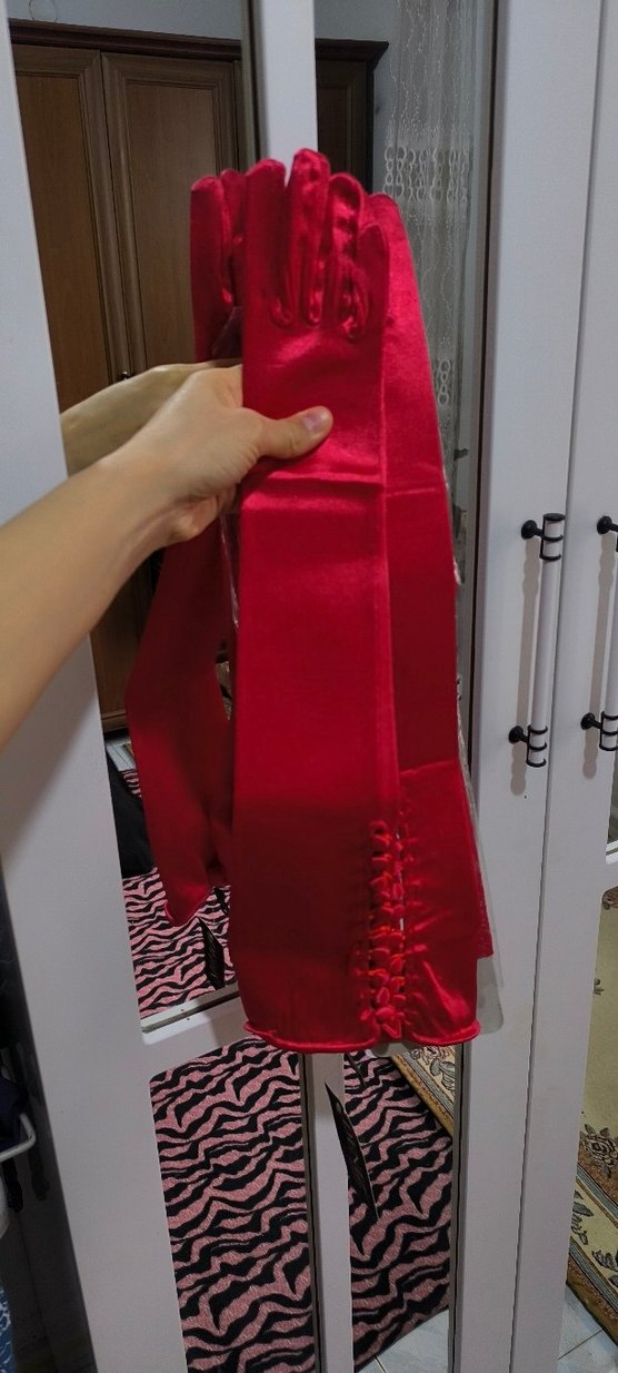 polyester kumaş eldiven 55 cm uzun vintiç model Türkiye'de yok - Görsel 5