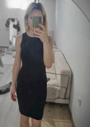s Beden Siyah Kolsuz Midi Kalem Elbise