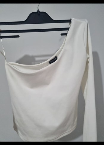 m Beden beyaz Renk Beyaz Tek Omuz Crop Top