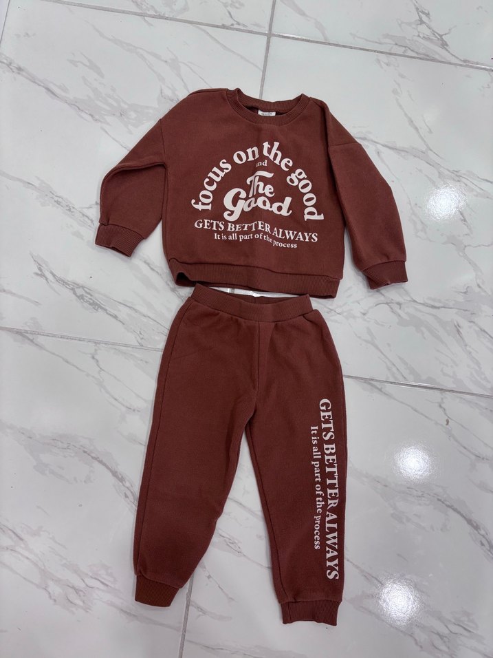 Çocuk Kahverengi Baskılı Sweatshirt ve Eşofman - Görsel 2