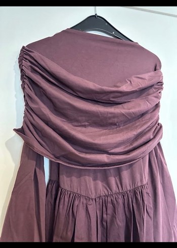 Suud Collection Siyah Uzun Keten Elbise, Yüksek Yakalı, Önden Drapeli