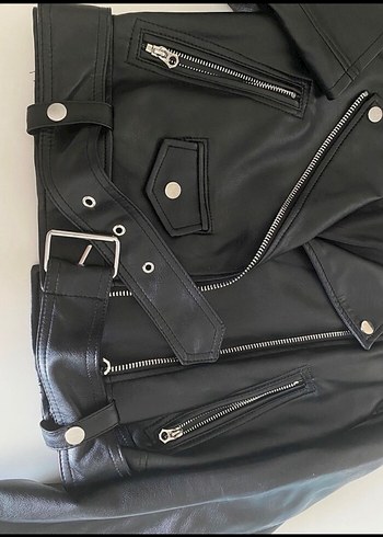 Bershka Kadın Siyah Deri Biker Ceket