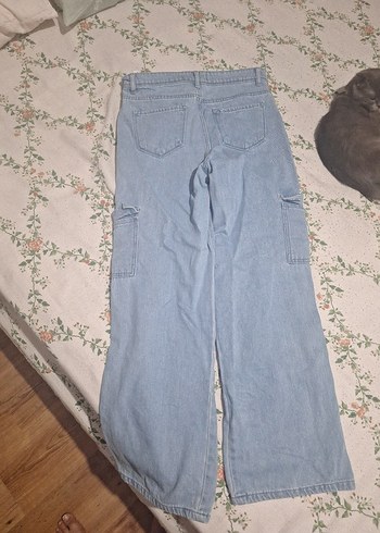 Diğer Düğmeli Mavi Geniş Kesim Kadın Kot Pantolon