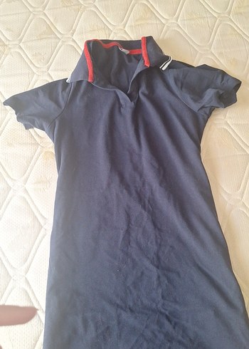 LC Waikiki Lacivert Drapeli Yaka Kısa Kollu Hamile Elbisesi