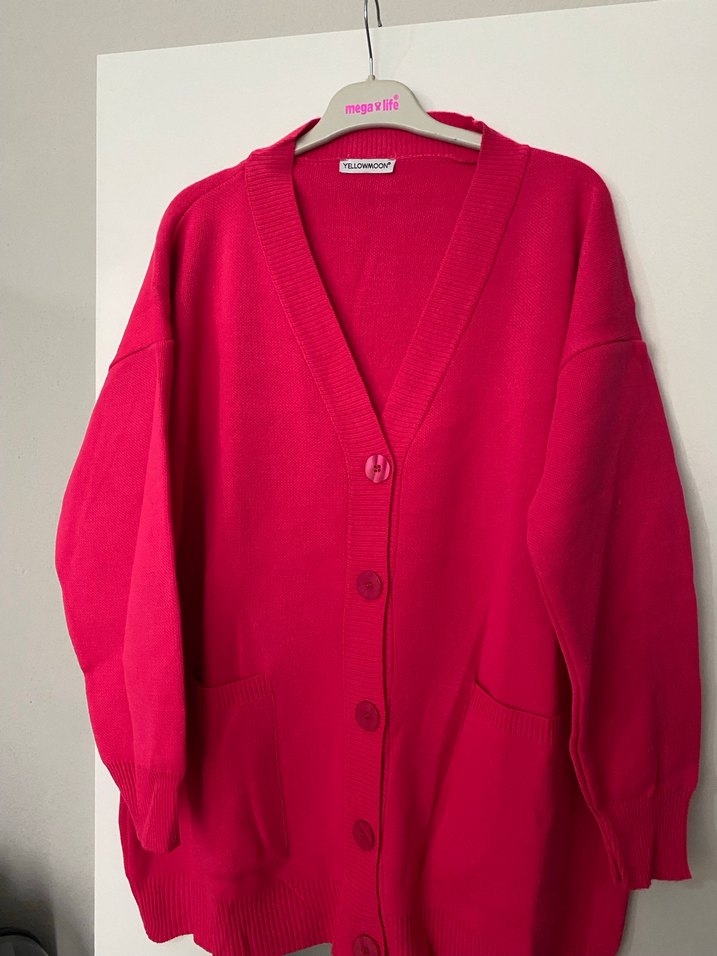 Düğmeli Pembe Midi Triko Hırka - Görsel 4