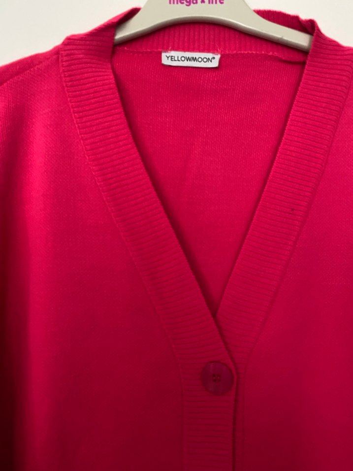 Düğmeli Pembe Midi Triko Hırka - Görsel 5