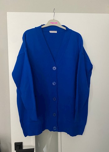 Mavi Örgü Kadın Hırka - Görsel 2