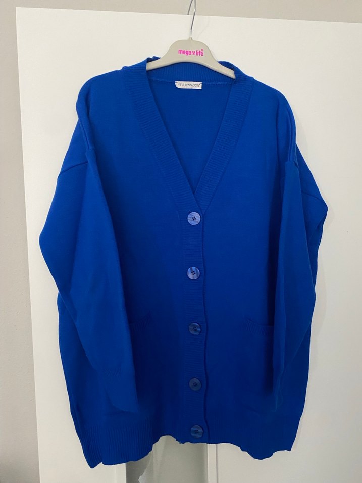 Mavi Örgü Kadın Hırka - Görsel 3