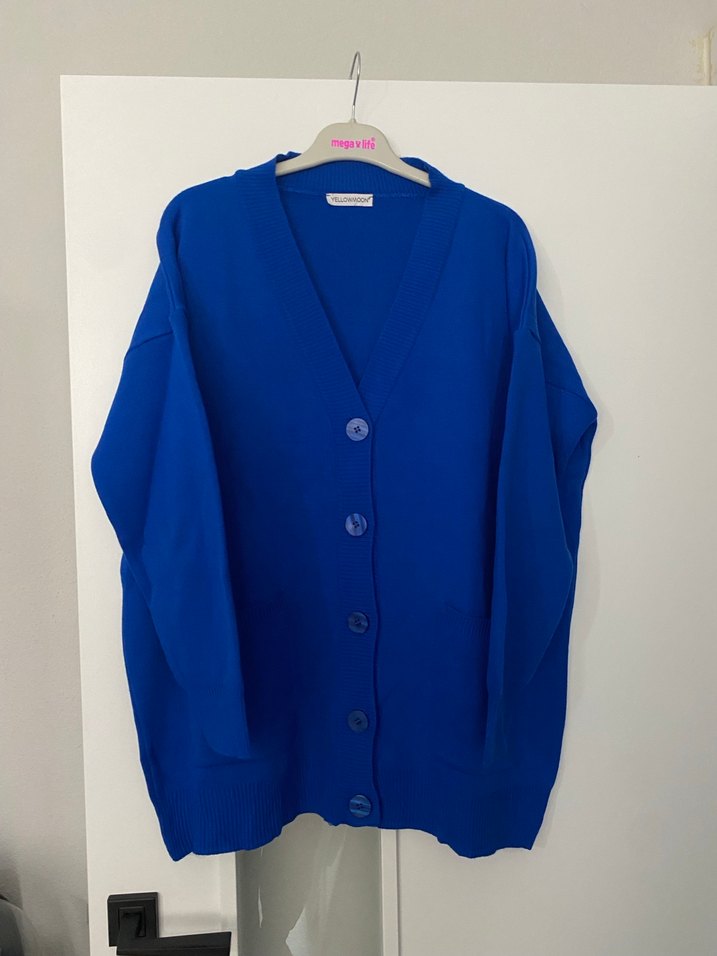 Mavi Örgü Kadın Hırka - Görsel 2