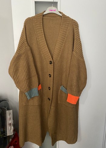 Uzun Örgü Kahverengi Kadın Hırka - Görsel 5
