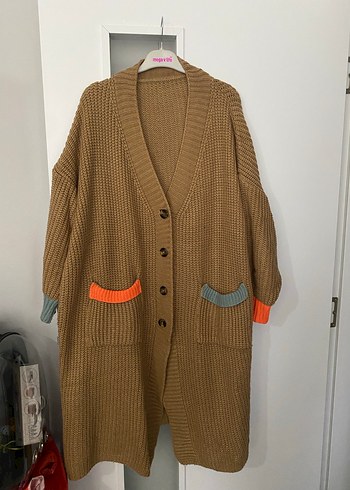 Uzun Örgü Kahverengi Kadın Hırka - Görsel 2