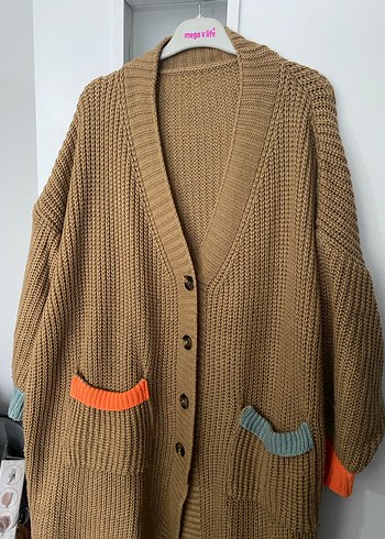 Uzun Örgü Kahverengi Kadın Hırka - Görsel 3