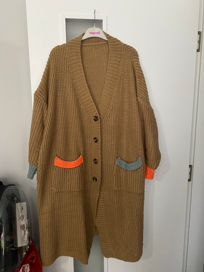 Uzun Örgü Kahverengi Kadın Hırka - Görsel 2