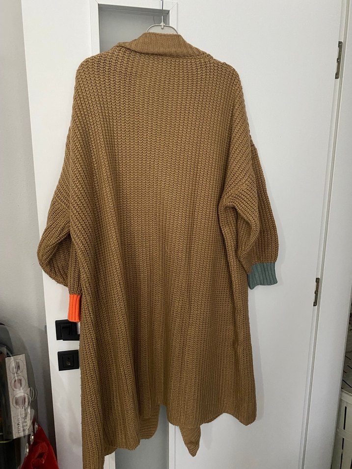 Uzun Örgü Kahverengi Kadın Hırka - Görsel 4