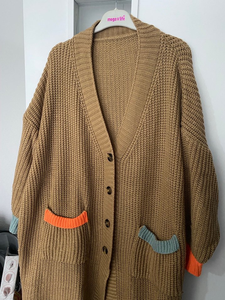 Uzun Örgü Kahverengi Kadın Hırka - Görsel 3