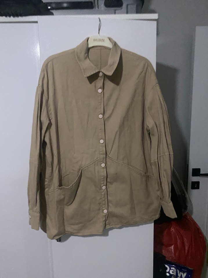 Bej Kadın Keten ceket Uzun Kollu - Görsel 2